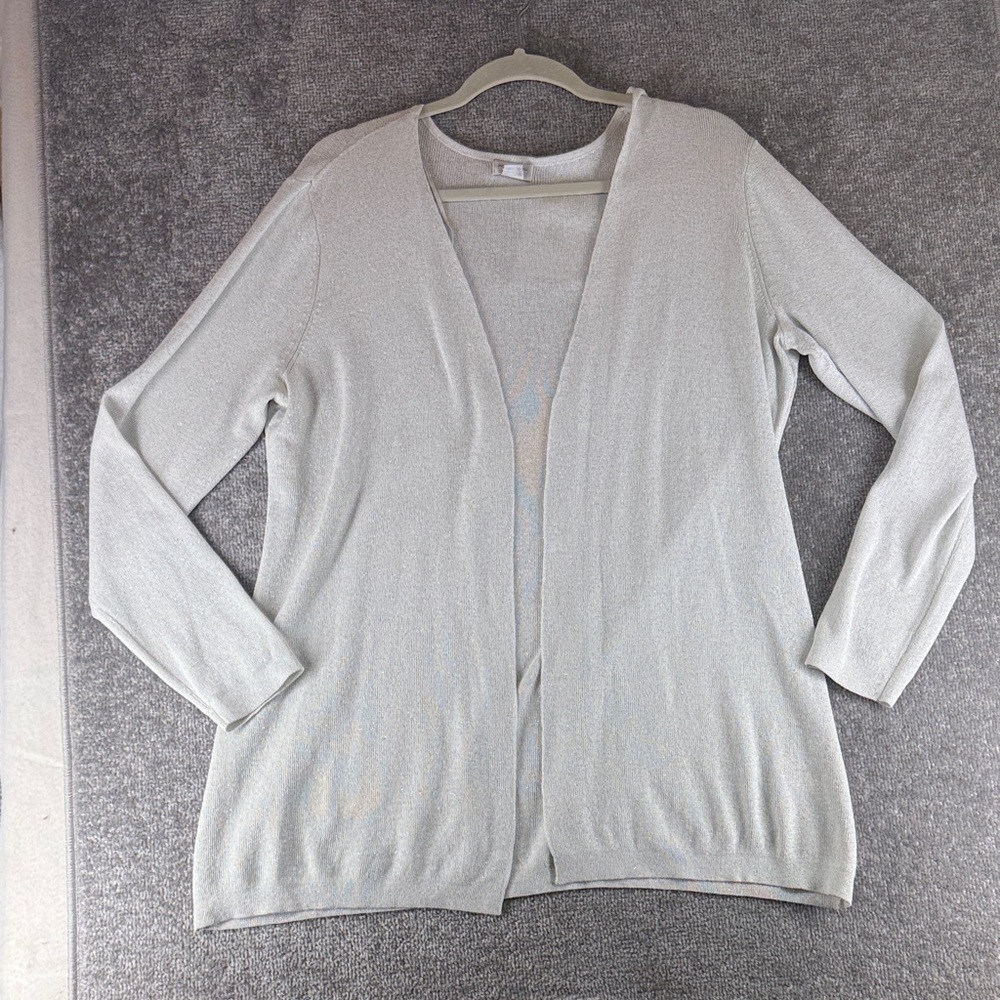 NWT Jaclyn Smith Cardigan Sweater Silver Blue Shimmer Womens L Lightweight